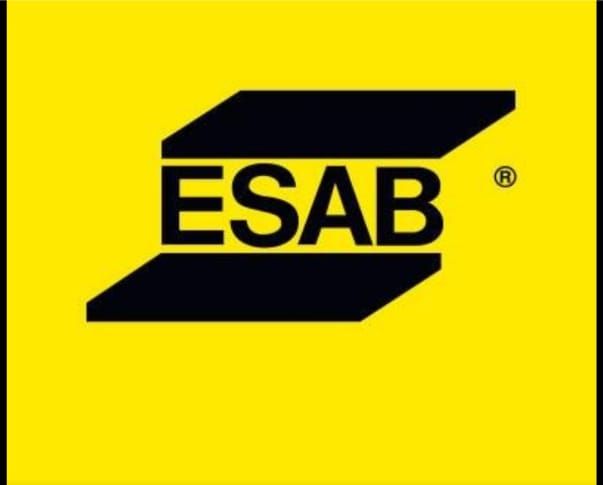 O logotipo da esab está em um fundo amarelo