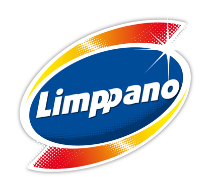 Um logotipo azul e vermelho para limppano em um fundo branco