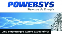 Um logotipo da powersys com um céu azul e linhas de energia